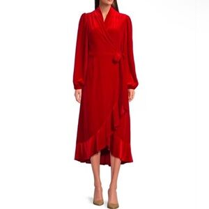 NWT Gibson & Latimer Velvet knit V Neck Long Sleeve Wrap Midi Dress Size Large